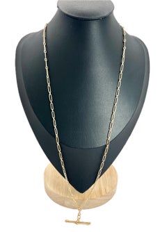 15ct Yellow Gold 1920s 22 1/4 Inch Fetter Link Chain with Swivel Clip and T Bar