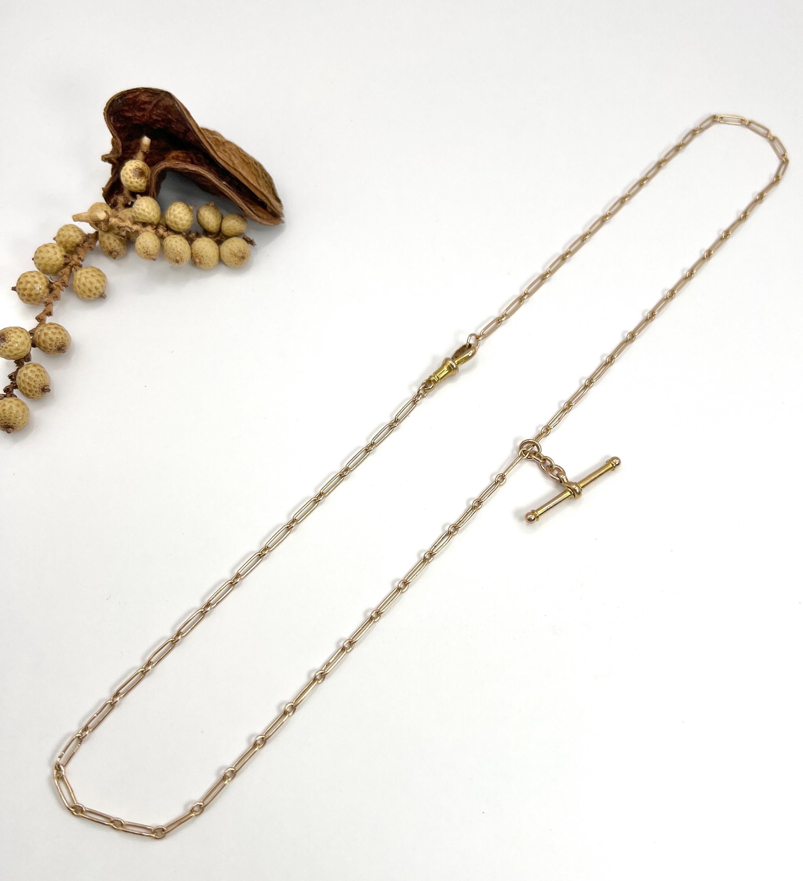 Catena a maglie in oro giallo 15ct 1920 da 22 1/4 di pollice con clip girevole e barra a T in vendita 1