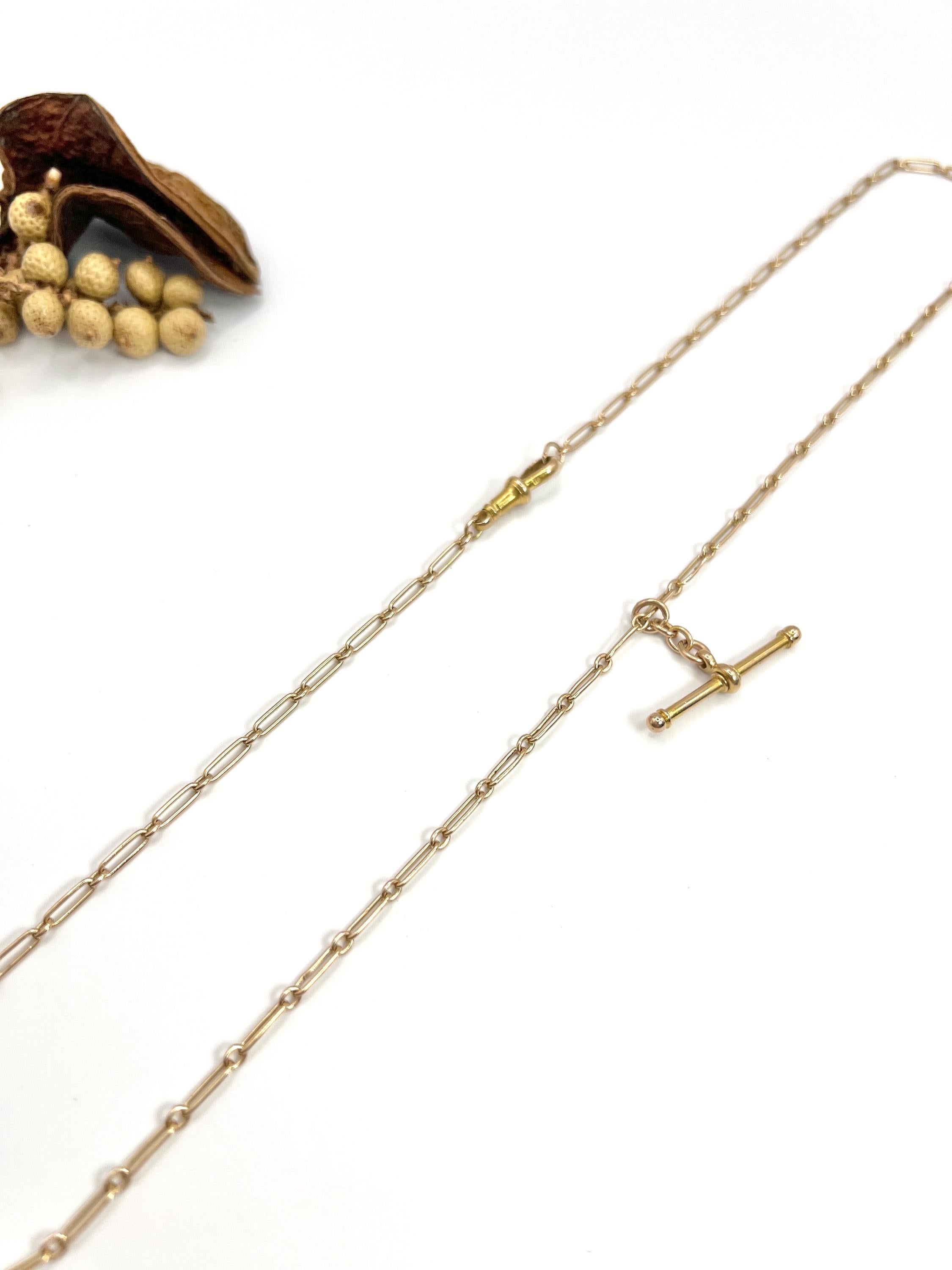 Catena a maglie in oro giallo 15ct 1920 da 22 1/4 di pollice con clip girevole e barra a T in vendita 2