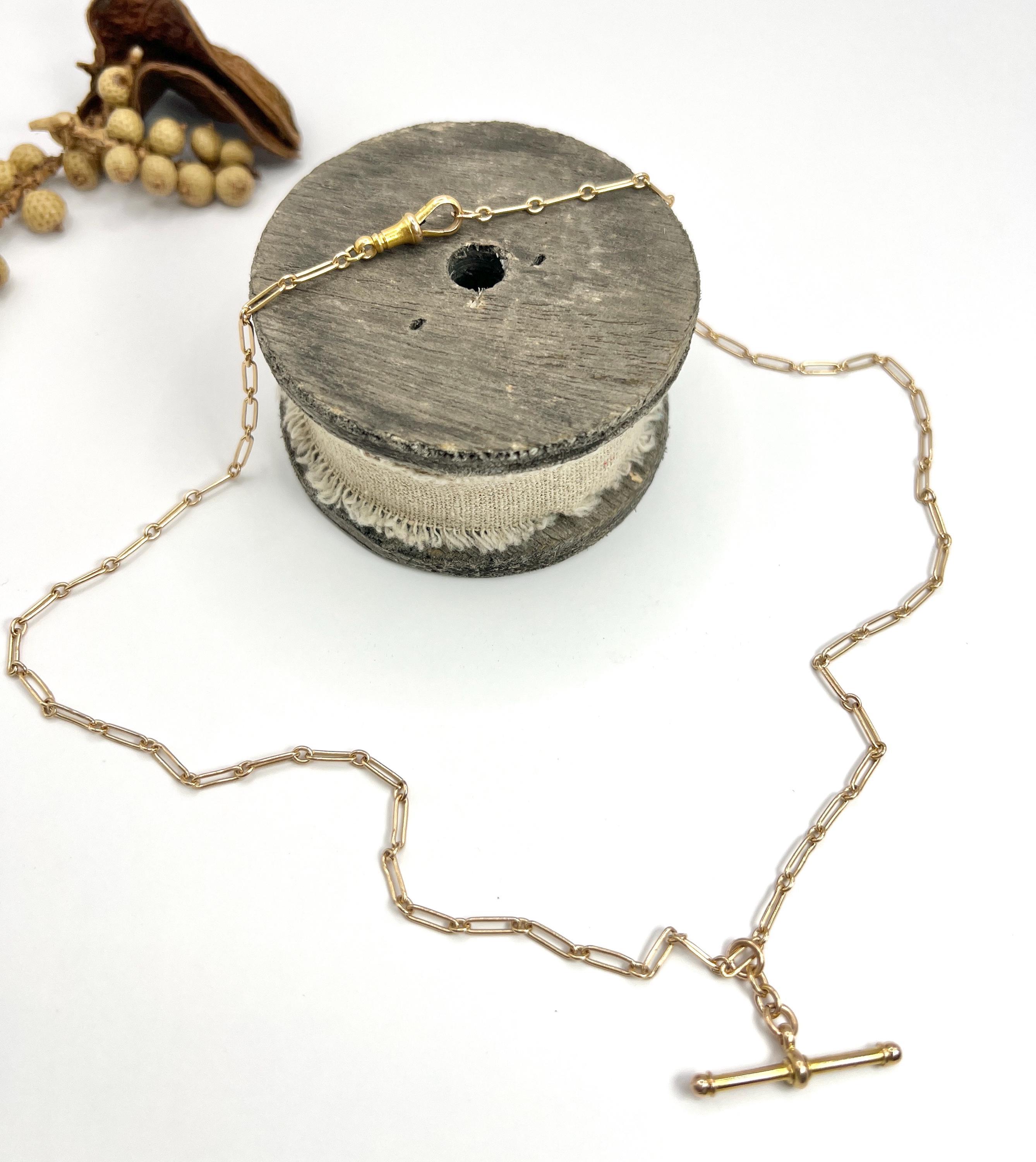 Catena a maglie in oro giallo 15ct 1920 da 22 1/4 di pollice con clip girevole e barra a T in vendita 3