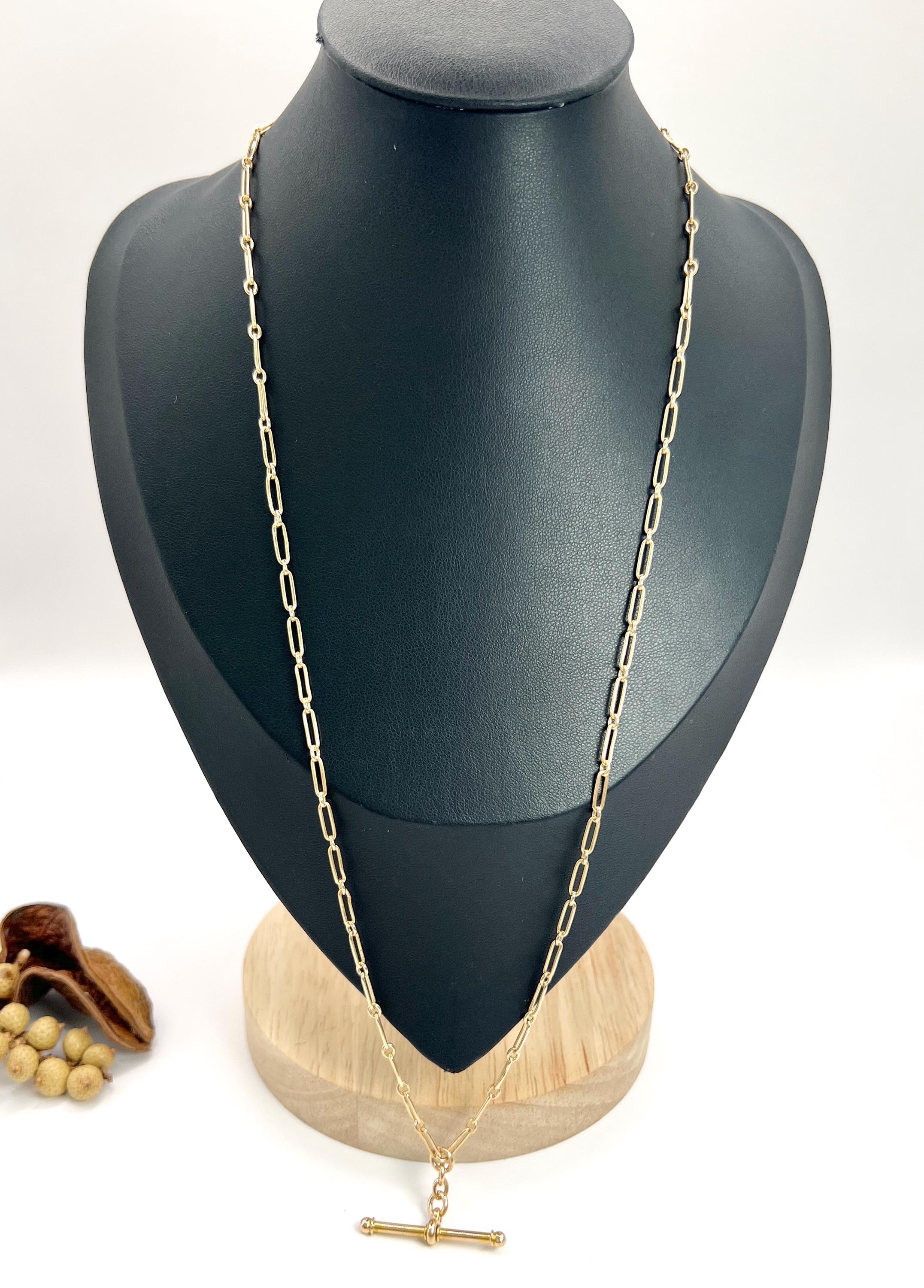 Catena a maglie in oro giallo 15ct 1920 da 22 1/4 di pollice con clip girevole e barra a T in vendita 4