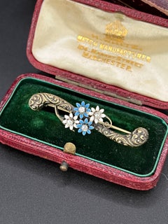 15ct Yellow Gold, Circa 1900 White and Blue Enamel, Diamond Flower Brooch