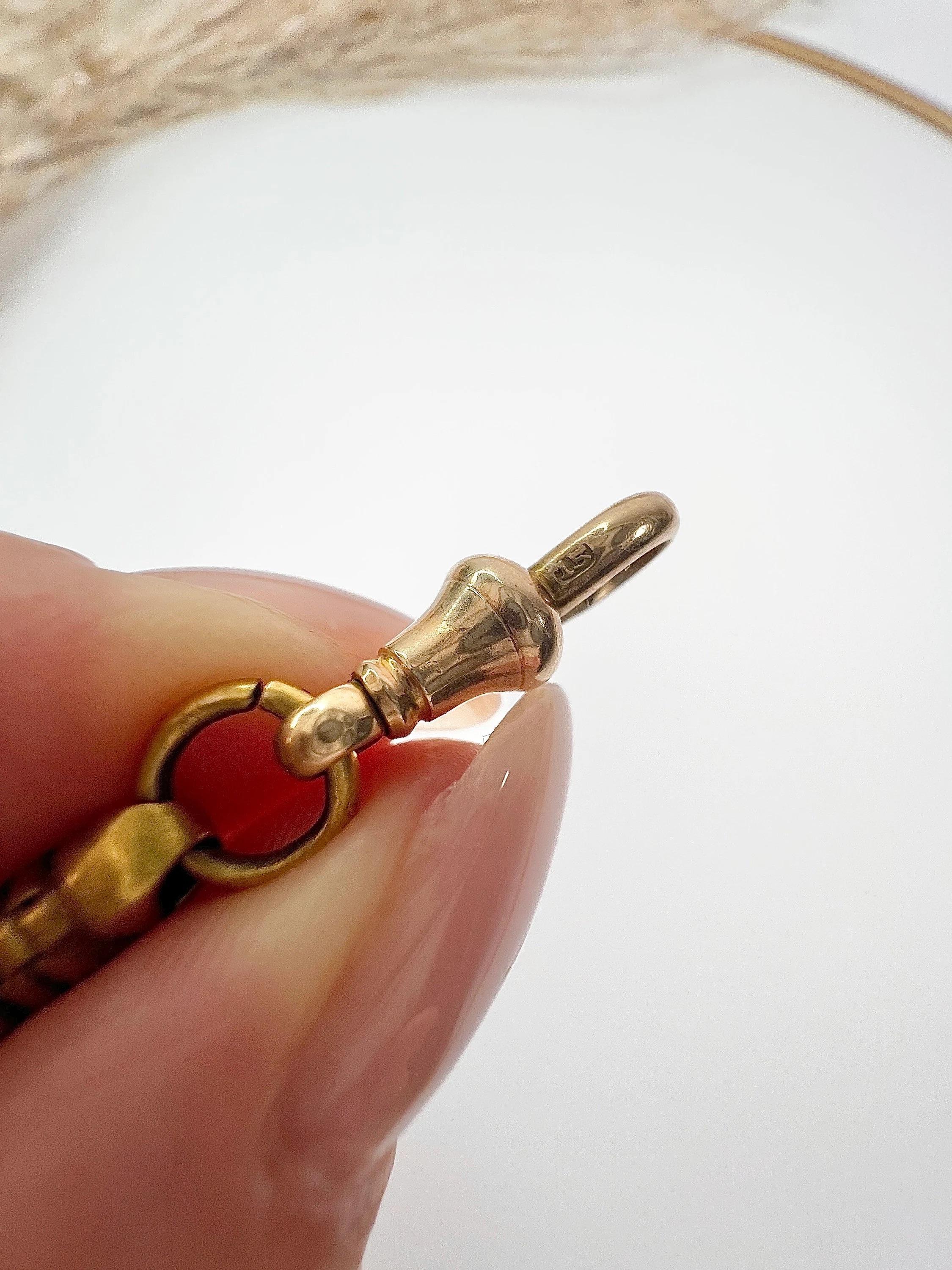 15ct Yellow Gold Edwardian Snake Link Chain Extender Pendant with Swivel Clasp In Good Condition In Brighton, GB