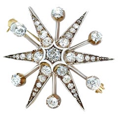 15ct Yellow Gold Victorian Diamond Starburst Brooch 2.50ct 8.68g