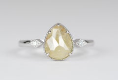 1.5ct Yellow Rustic Diamond Kite Accent 14K White Gold Engagement Ring R6109