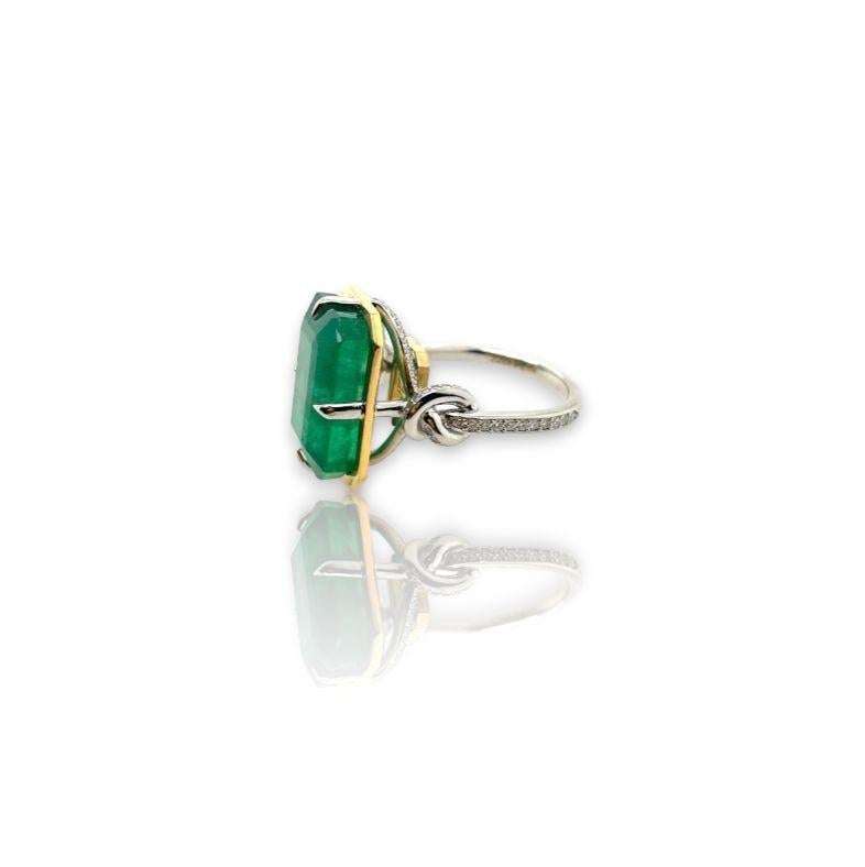 Emerald Cut 15ct Zambian Emerald Ring with Diamonds 22k yellow Gold and Platinum For Sale
