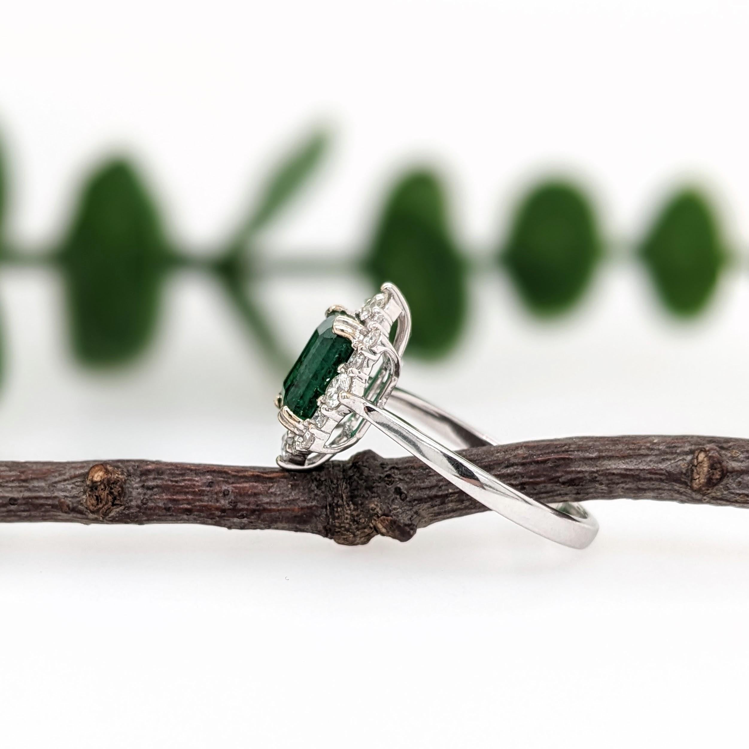 1.5cts 8x6mm Zambian Emerald Ring with Natural Diamond Halo in 14K White Gold For Sale 1