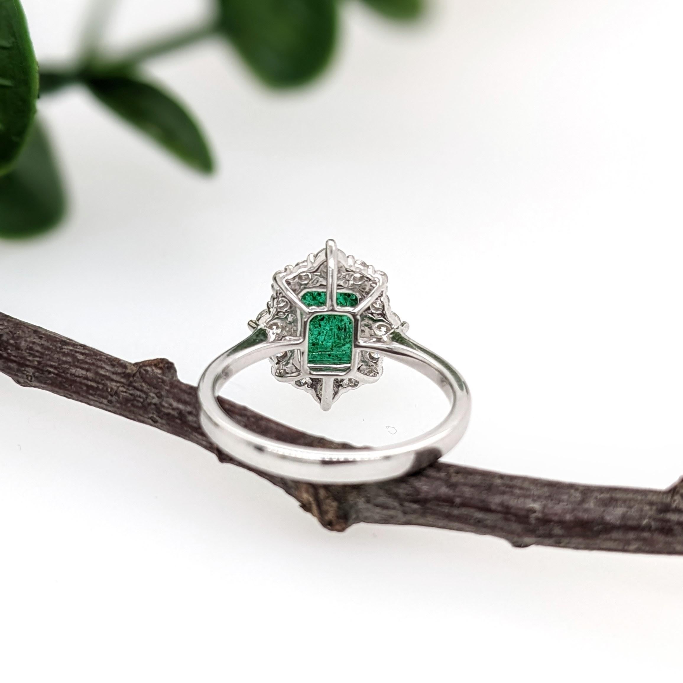 1.5cts 8x6mm Zambian Emerald Ring with Natural Diamond Halo in 14K White Gold For Sale 2