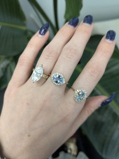 1.5cts Aquamarine Ring with Natural Diamonds Accents: Solid 14k Gold, 9x7mm