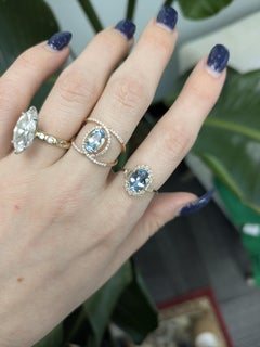 1.5cts Aquamarine Ring with Natural Diamonds Accents: Solid 14k Gold, Oval 9x7mm