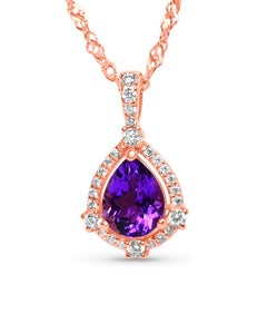 1.5 Cts Pear shape Amethyst 18K ROSE GOLD PLATED OVER 925 SILVER NECKLACE