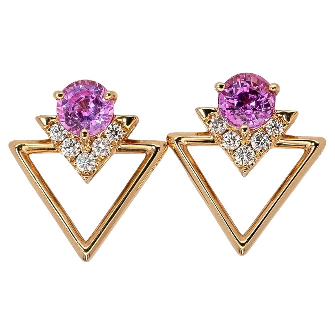 Boucles d
oreilles saphir rose 1.5cts avec accents de diamants Nature : Or massif 14k en vente