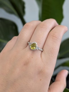 1.5cts Sphene Ring with Natural Diamond Halo: 14K Solid White Gold, 7x6mm
