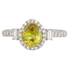 1.5cts Sphene Ring with Natural Diamond Halo: 14K Solid White Gold, 7x6mm