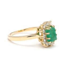 1.5ctw Diamond and Emerald Halo Ring, 18k Yellow Gold, Ring Size 5