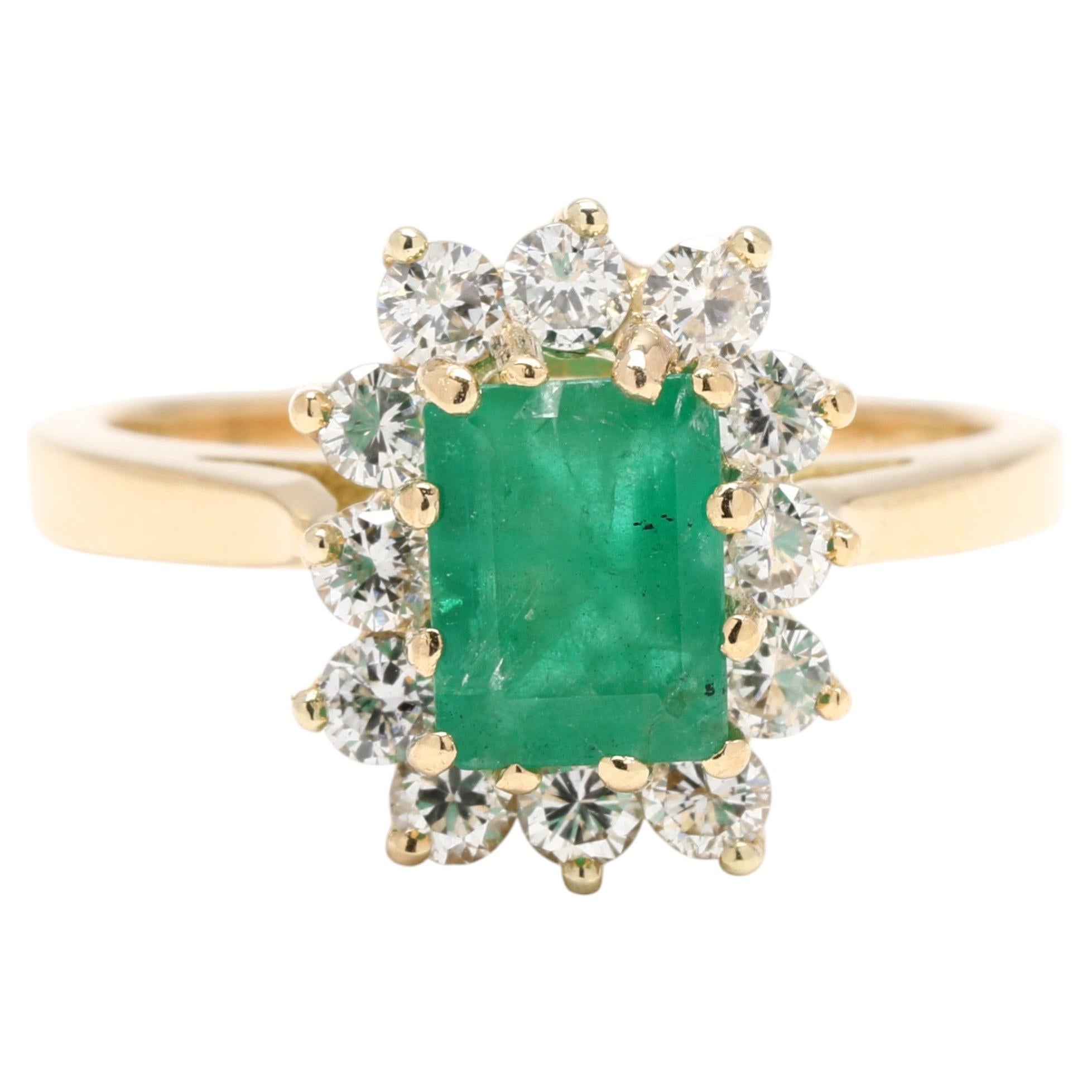 1.5ctw Diamond and Emerald Halo Ring, 18k Yellow Gold, Ring Size 5