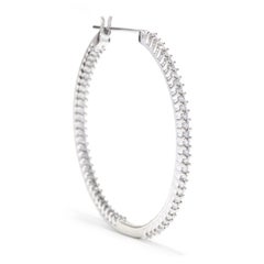 1.5ctw Large Skinny Diamond Hoop Earrings, 10K White Gold, Length 1.75 Inch
