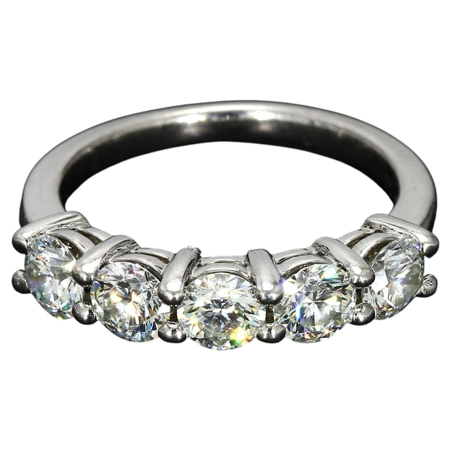 1.5ctw Natural Round Brilliant Diamonds in a Five-Stone Platinum Wedding Ring For Sale
