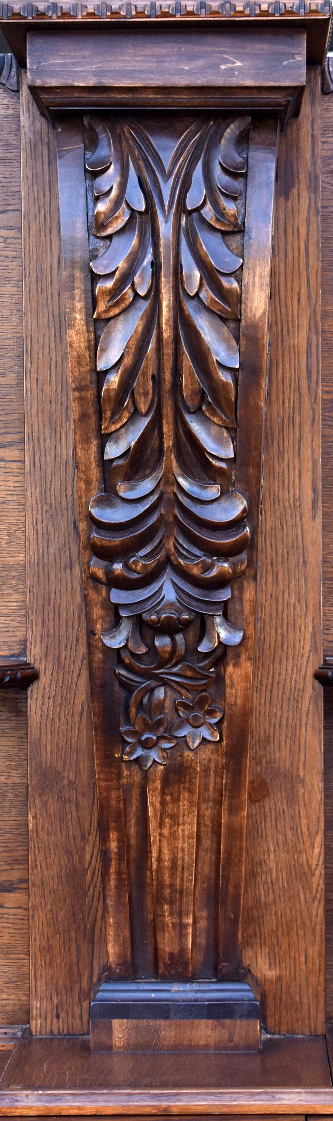 15ft Victorian Style Carved Oak Front and Back Bar For Sale 6