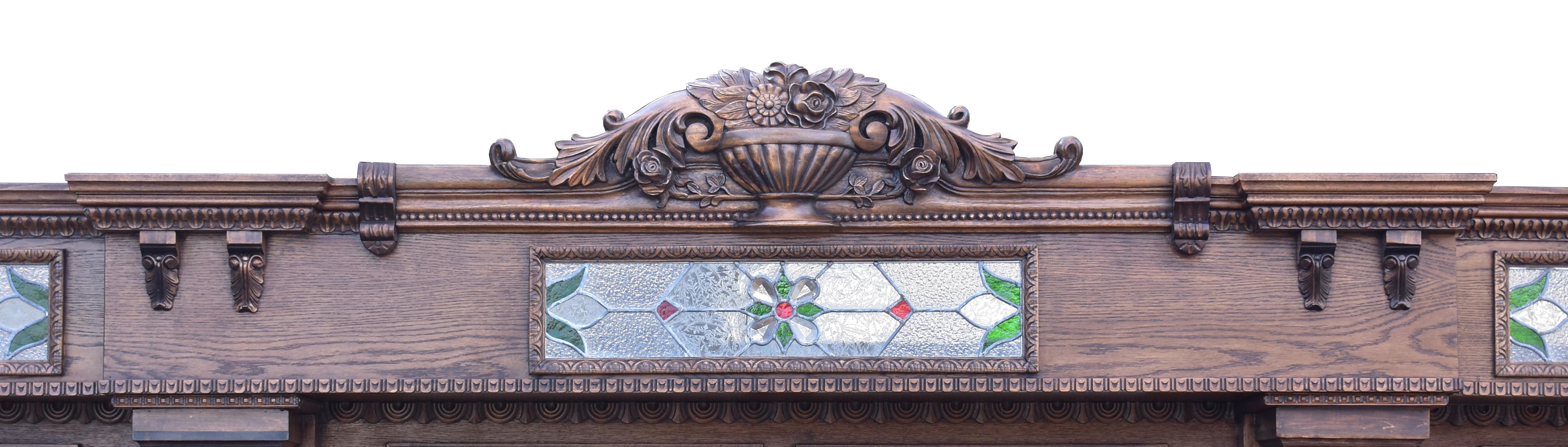 15ft Victorian Style Carved Oak Front and Back Bar For Sale 9