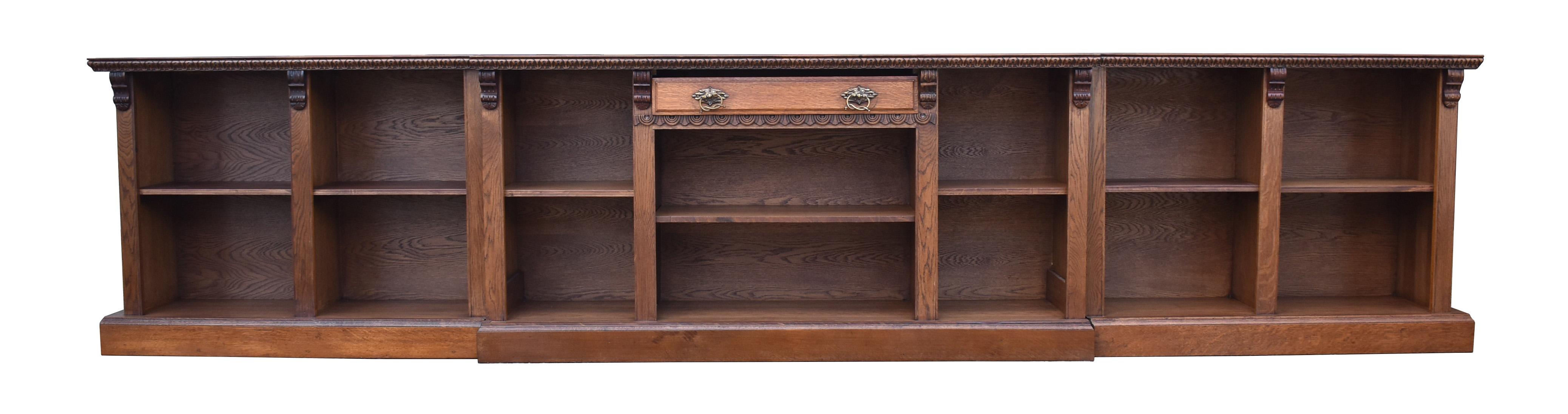 15ft Victorian Style Carved Oak Front and Back Bar For Sale 1