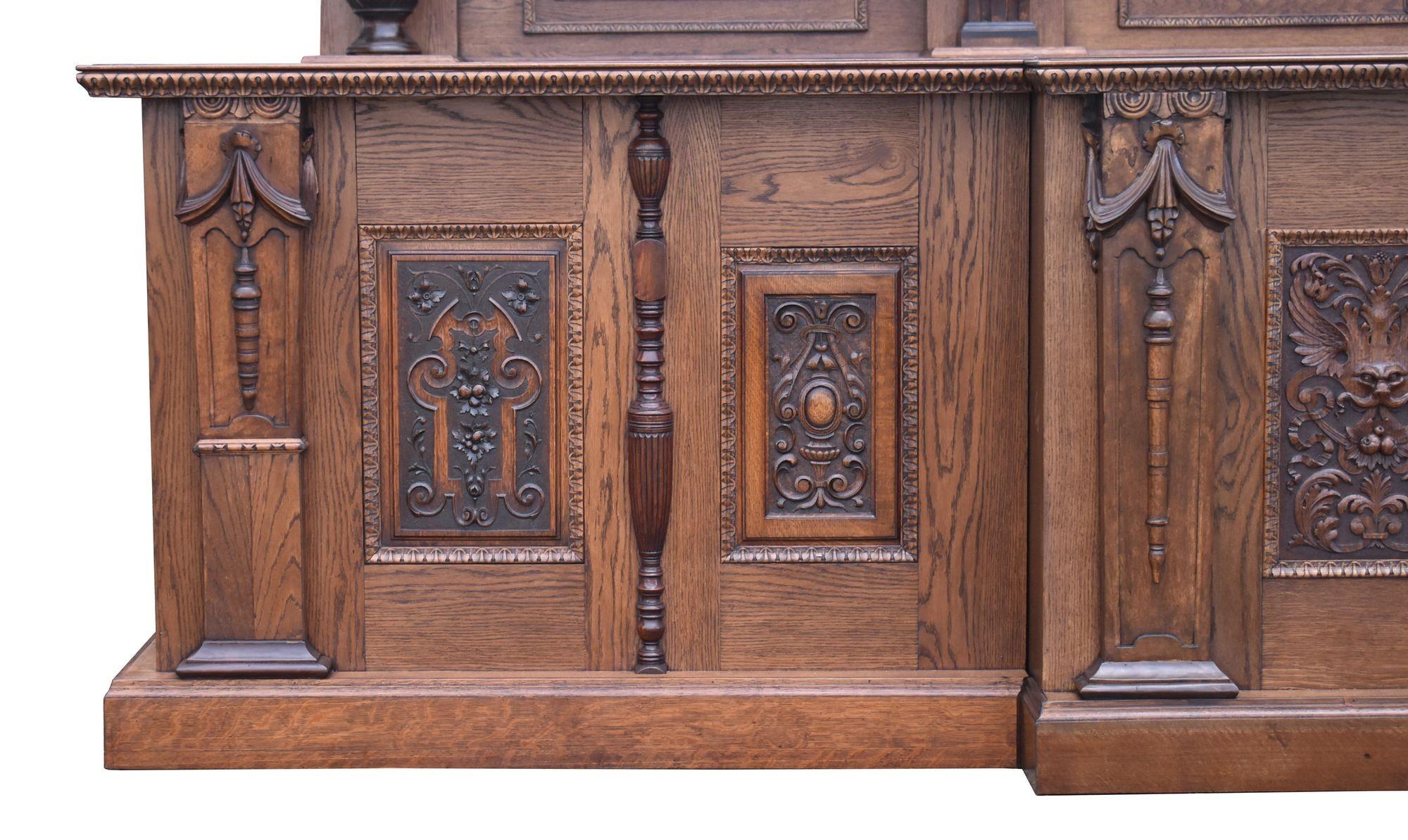 15ft Victorian Style Carved Oak Front and Back Bar For Sale 2