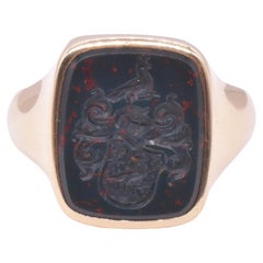 15K Bloodstone Heraldic Signet Ring with Armorial Bearings