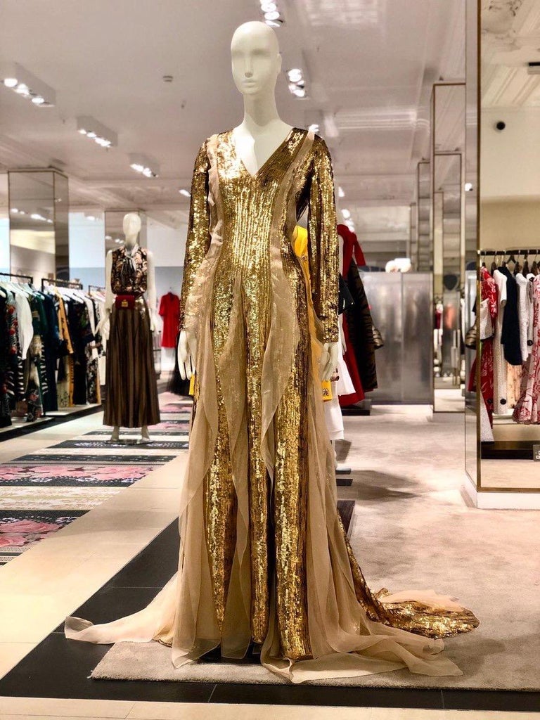 $15K CAROLINA HERRERA Sequinned Silk-organza Gown In Gold at 1stDibs
