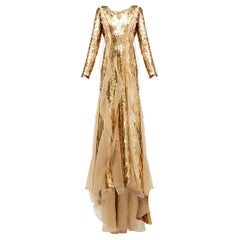 $15K CAROLINA HERRERA Sequinned Silk-organza Gown In Gold