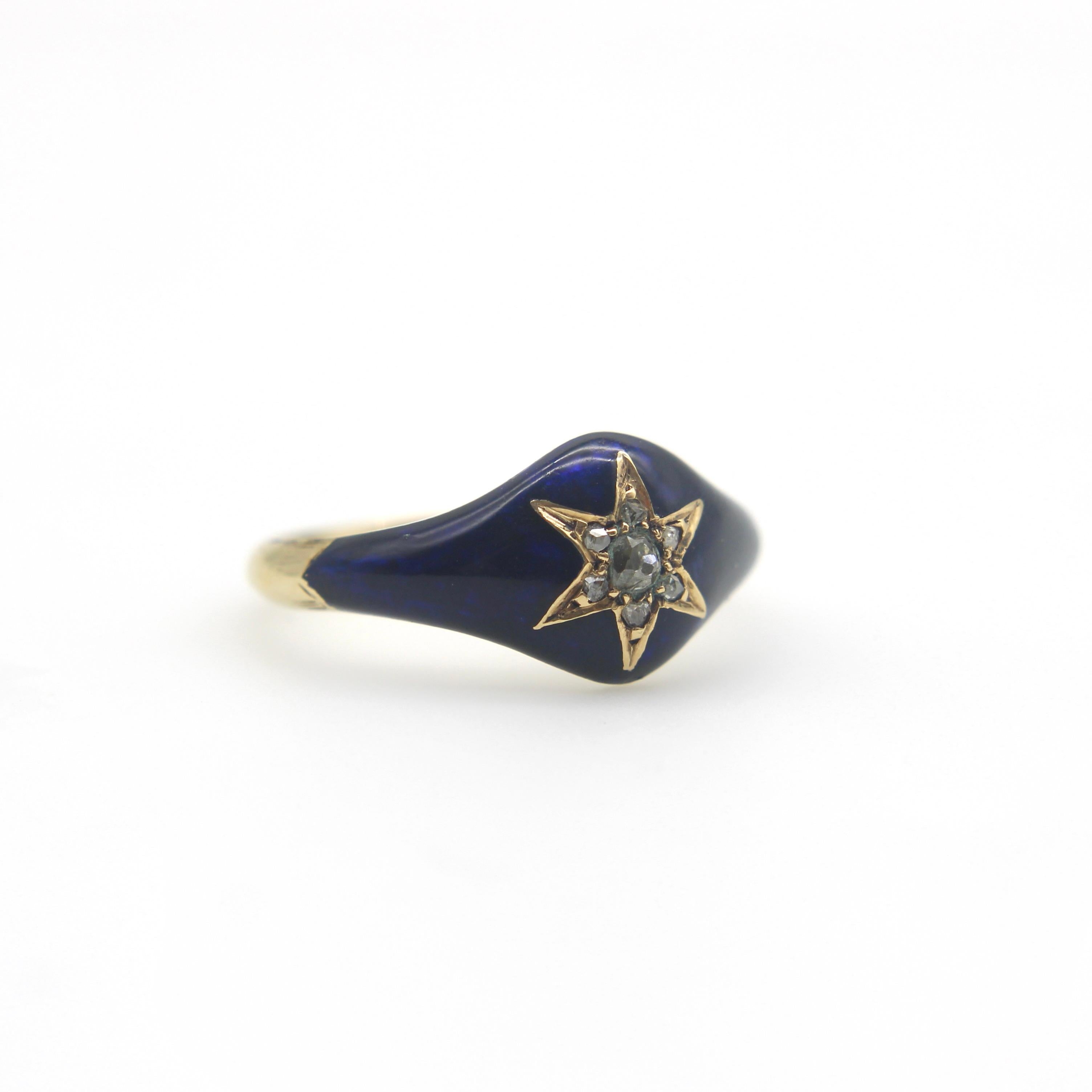 Début de l'époque victorienne Bague étoile en diamant et émail bleu 15 carats du début de l'ère victorienne en vente