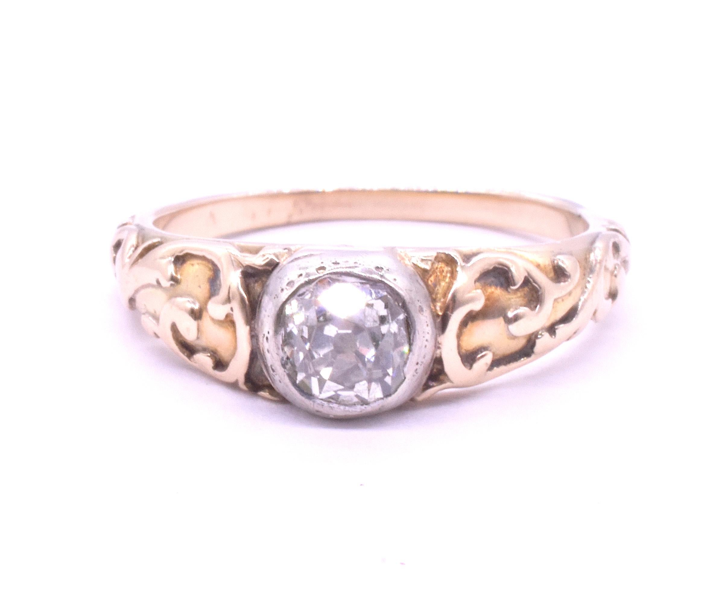 15K Georgian Period Diamond Solitaire Ring with Engraved Shoulders 4