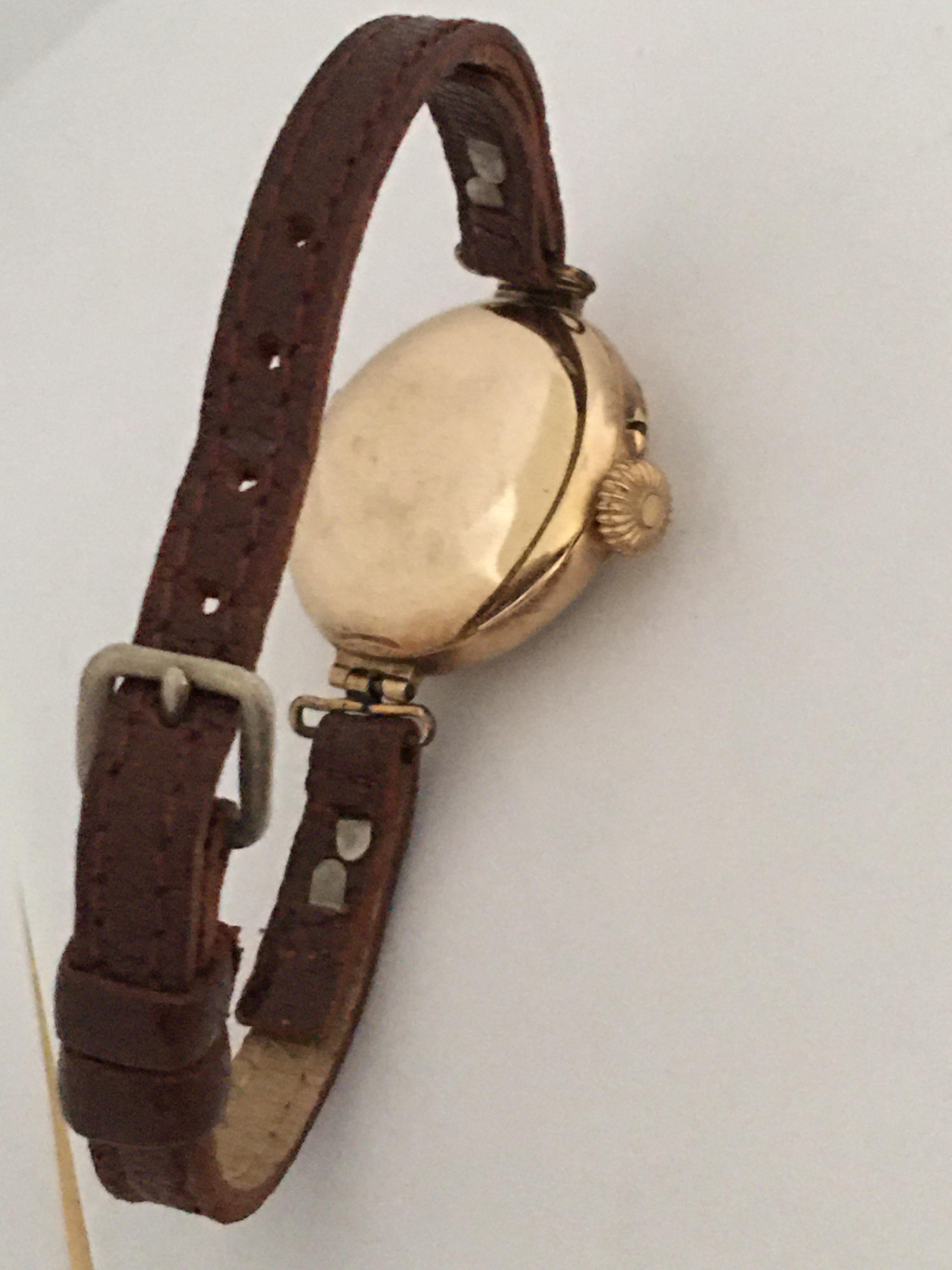 15 Karat Gold Antique Swiss Ladies Trench Watch For Sale 5