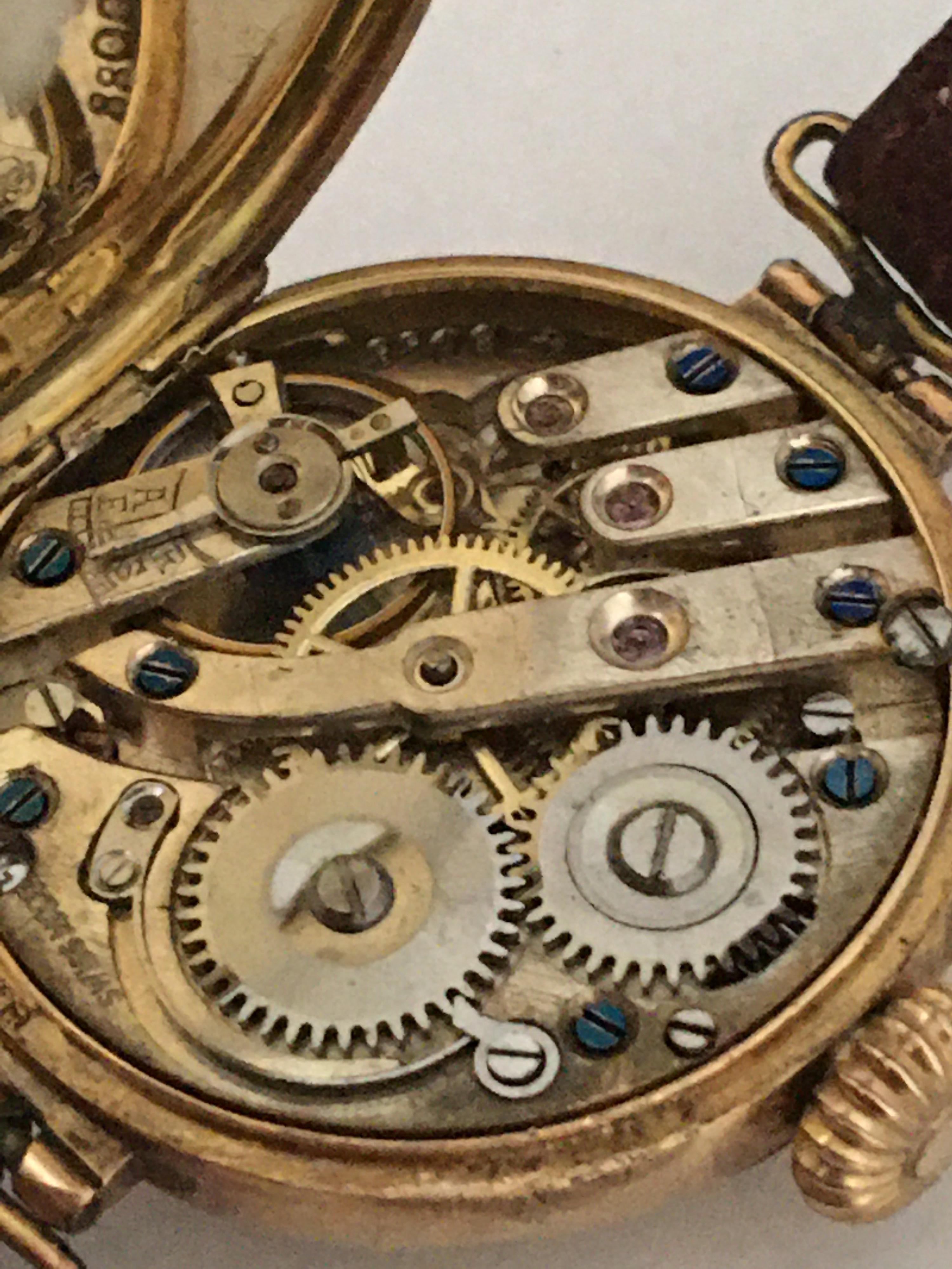 15 Karat Gold Antique Swiss Ladies Trench Watch For Sale 7