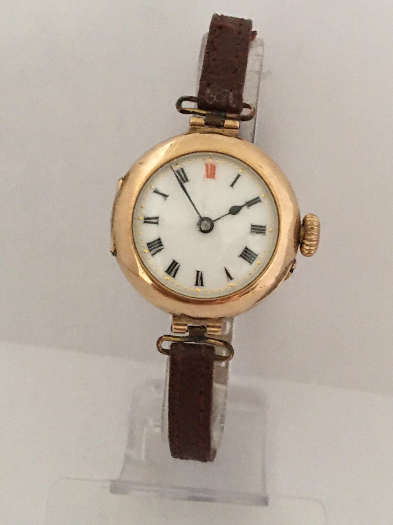 15 Karat Gold Antique Swiss Ladies Trench Watch For Sale at 1stDibs