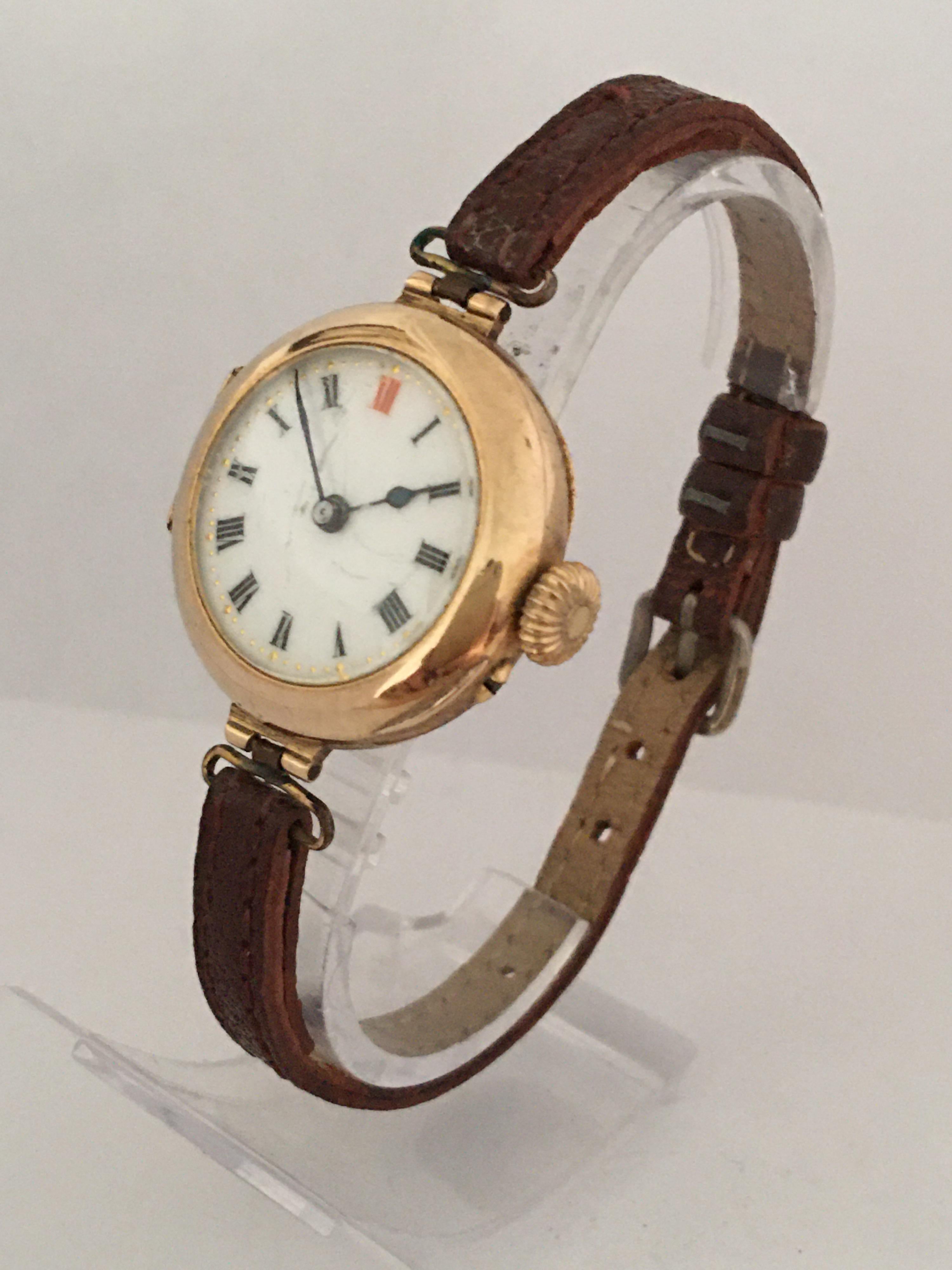 15 Karat Gold Antique Swiss Ladies Trench Watch In Good Condition For Sale In Carlisle, GB