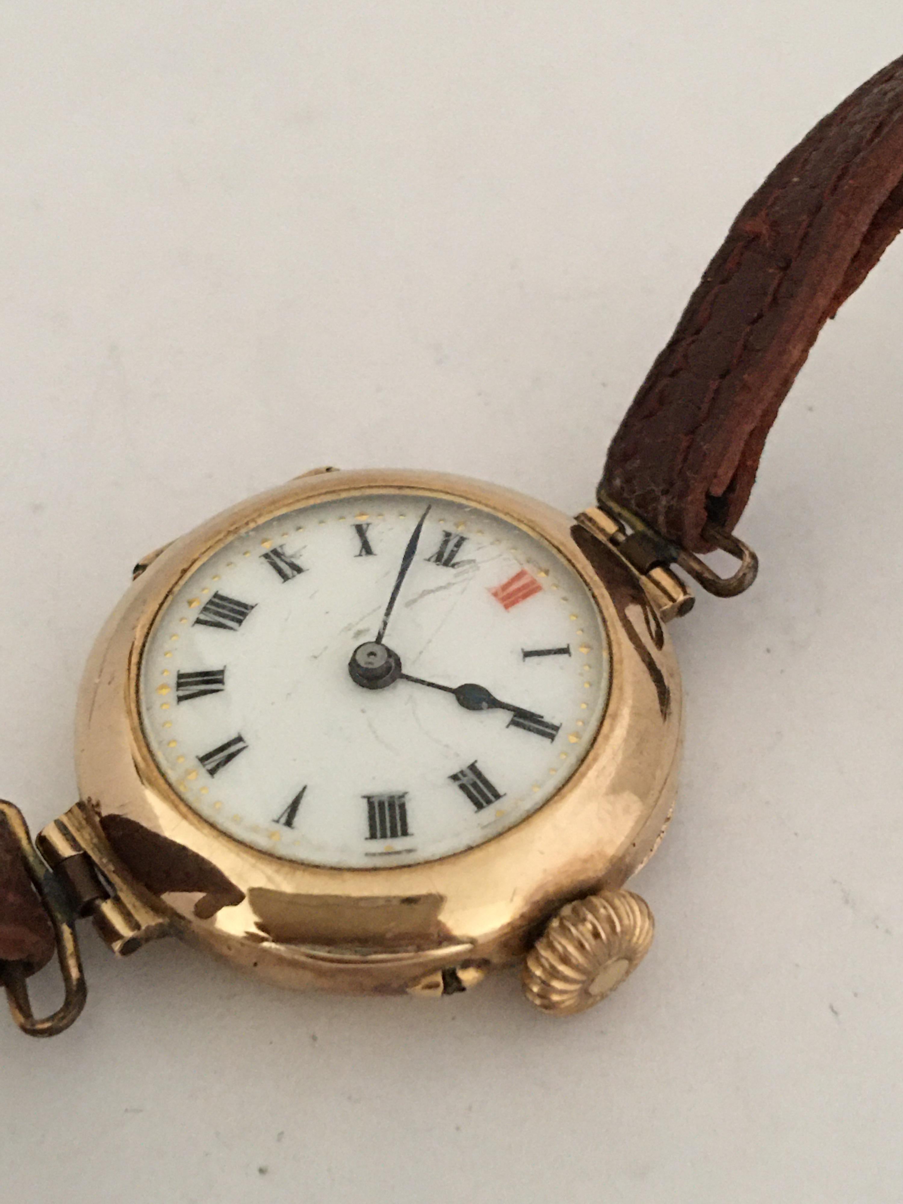 15 Karat Gold Antique Swiss Ladies Trench Watch For Sale 1
