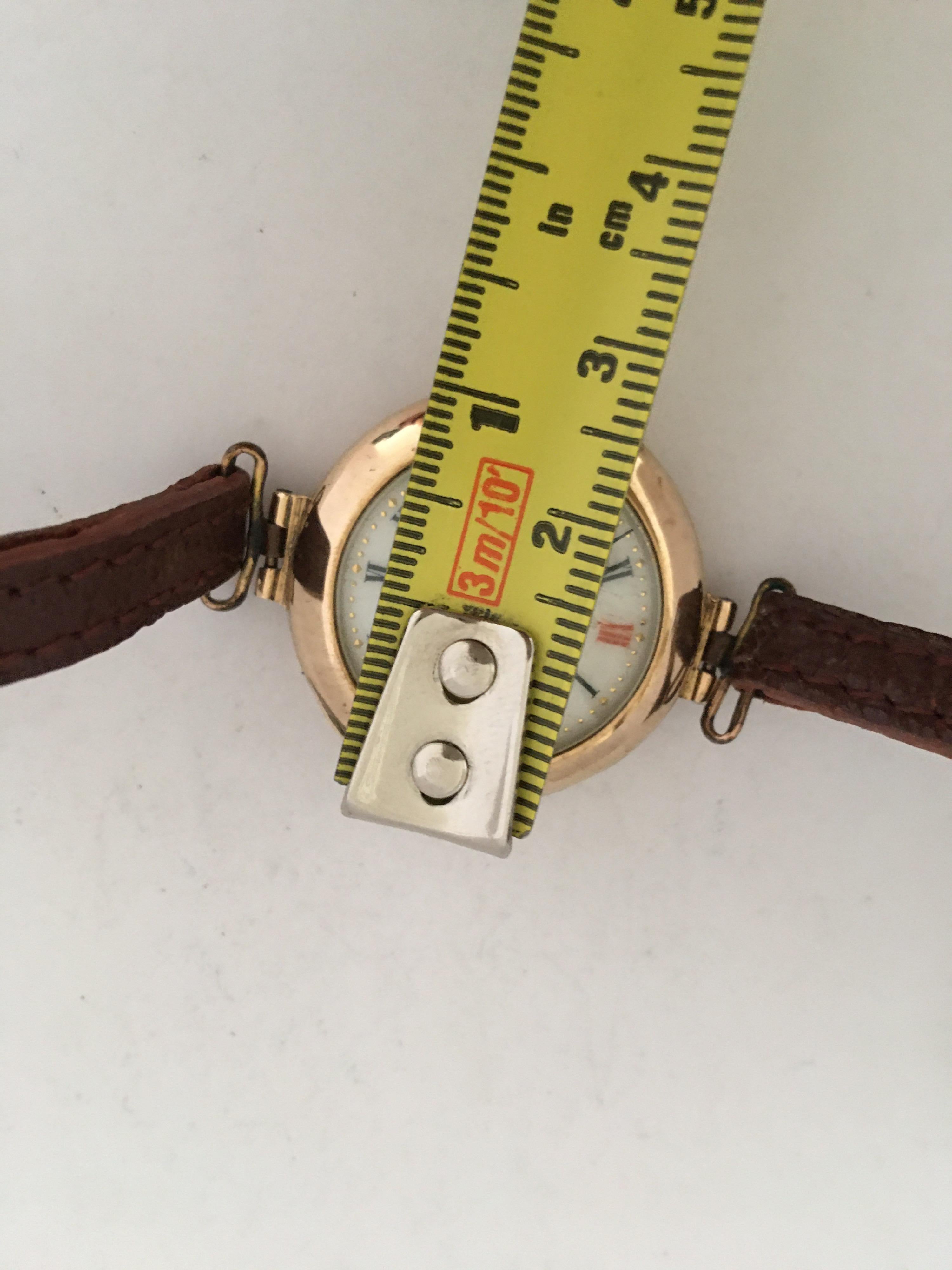 15 Karat Gold Antique Swiss Ladies Trench Watch For Sale 2