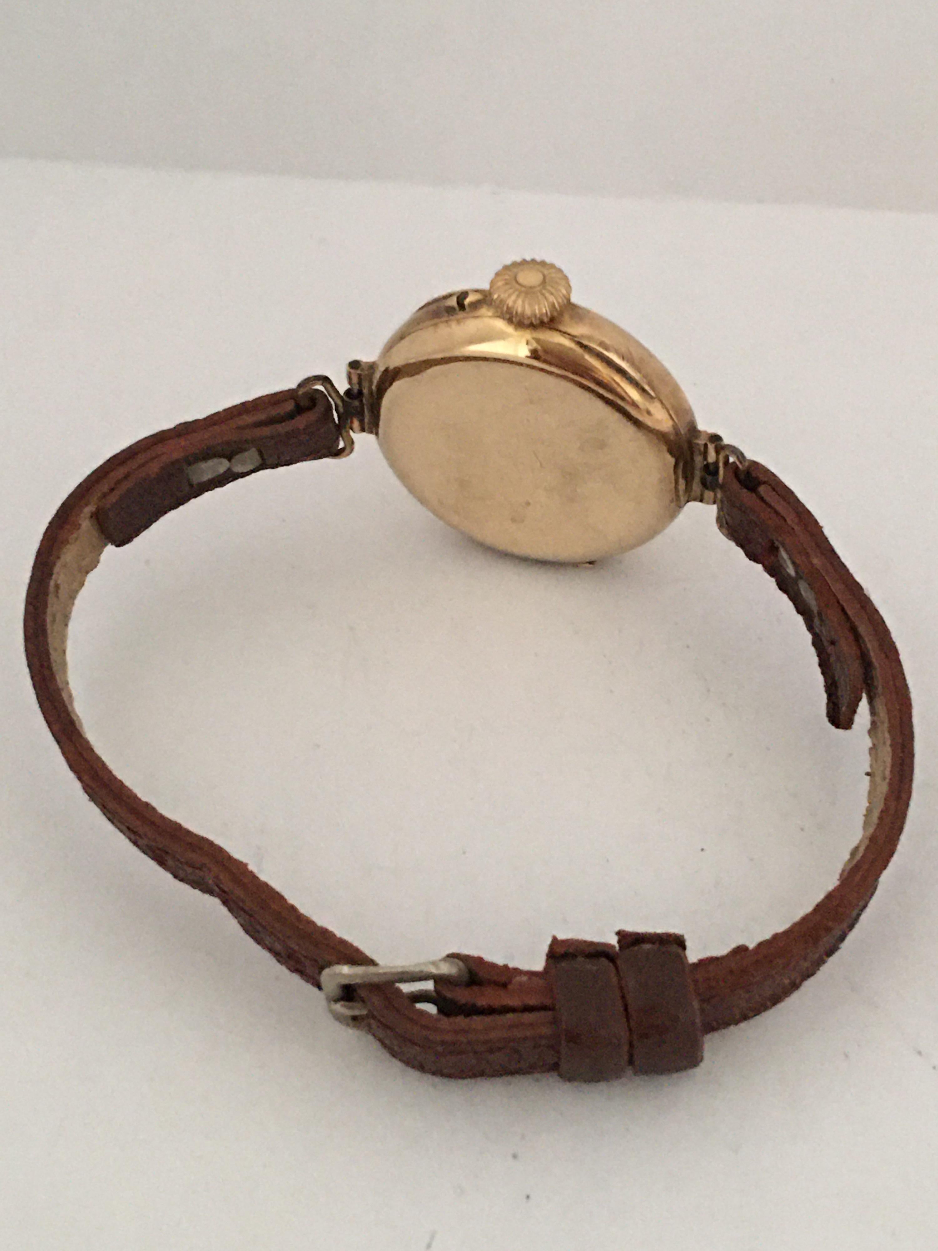 15 Karat Gold Antique Swiss Ladies Trench Watch For Sale 3