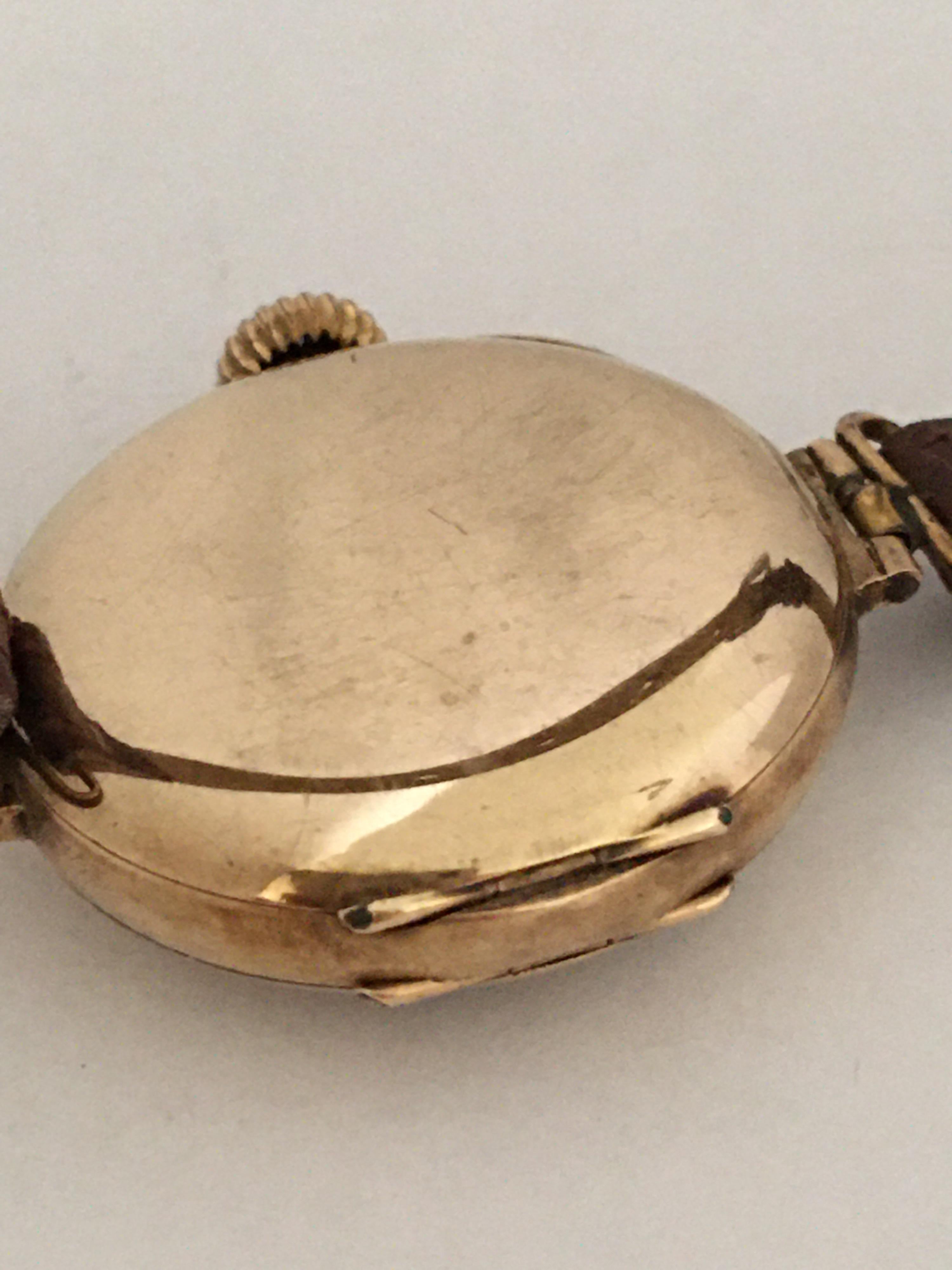 15 Karat Gold Antique Swiss Ladies Trench Watch For Sale 4