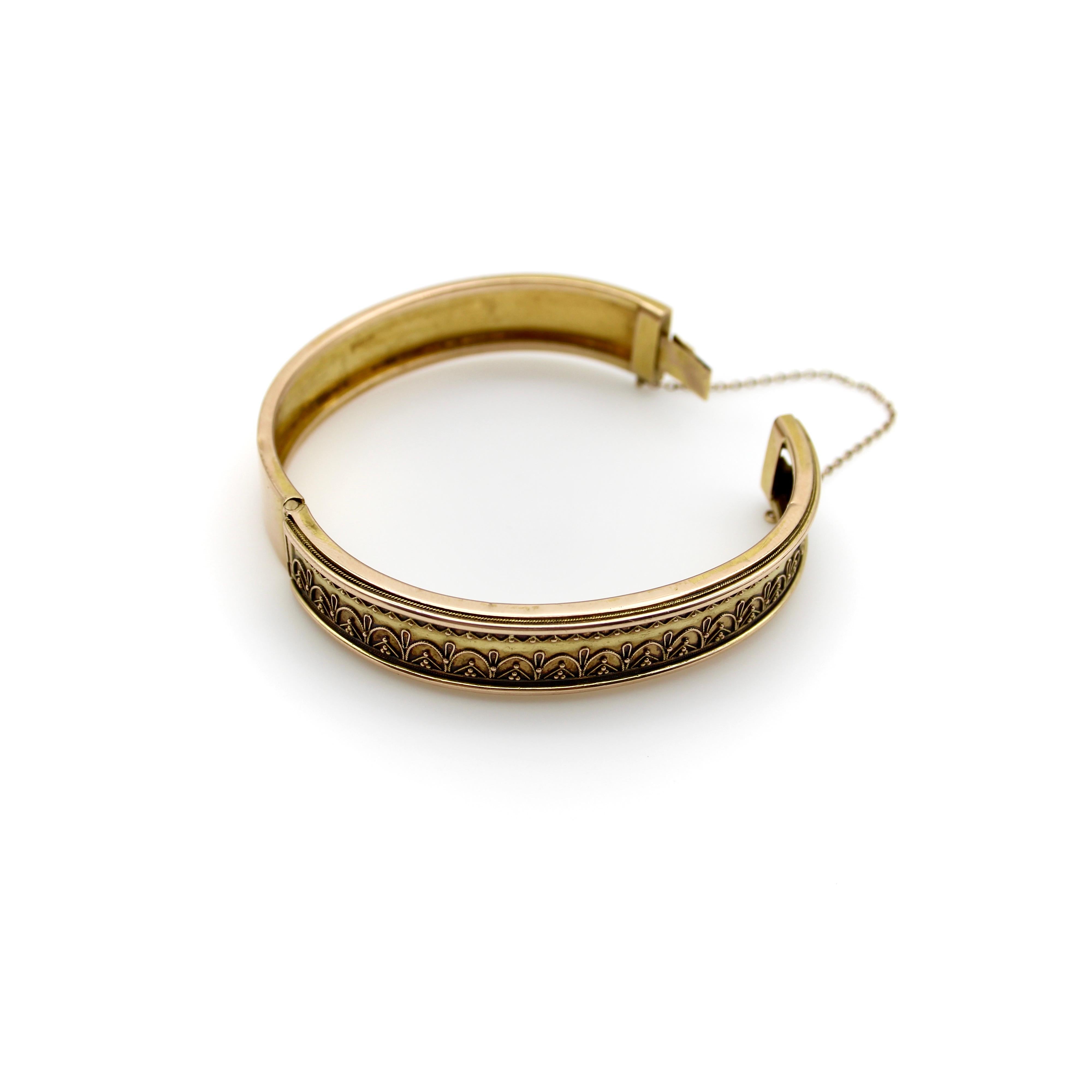 Women's or Men's 15k Gold Cannetille Etruscan Revival Bracelet For Sale