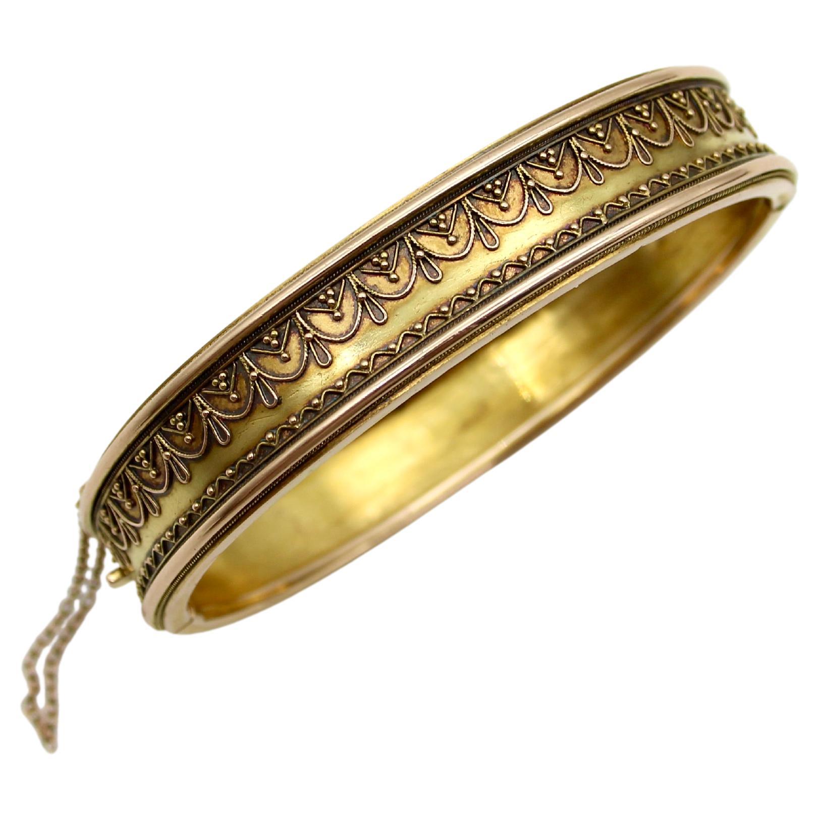 15k Gold Cannetille Etruscan Revival Bracelet For Sale