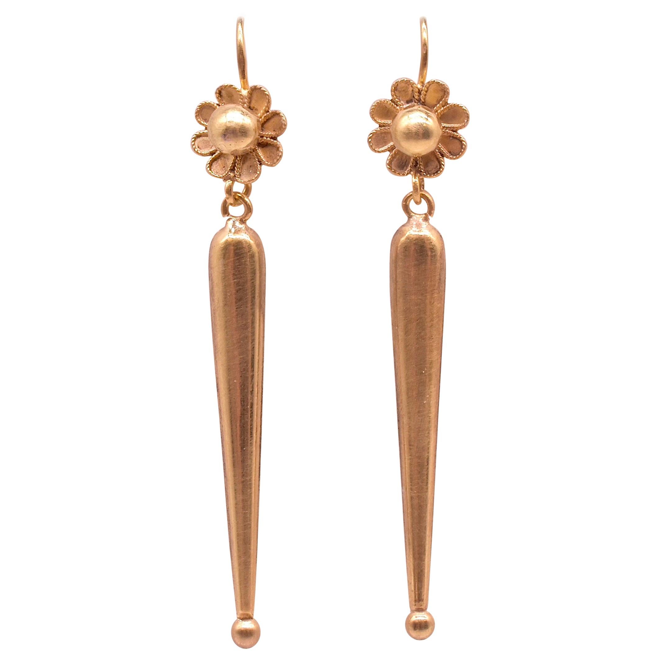 Antique Turqouise and Gold Drop Earrings, circa 1850 For Sale at 1stDibs