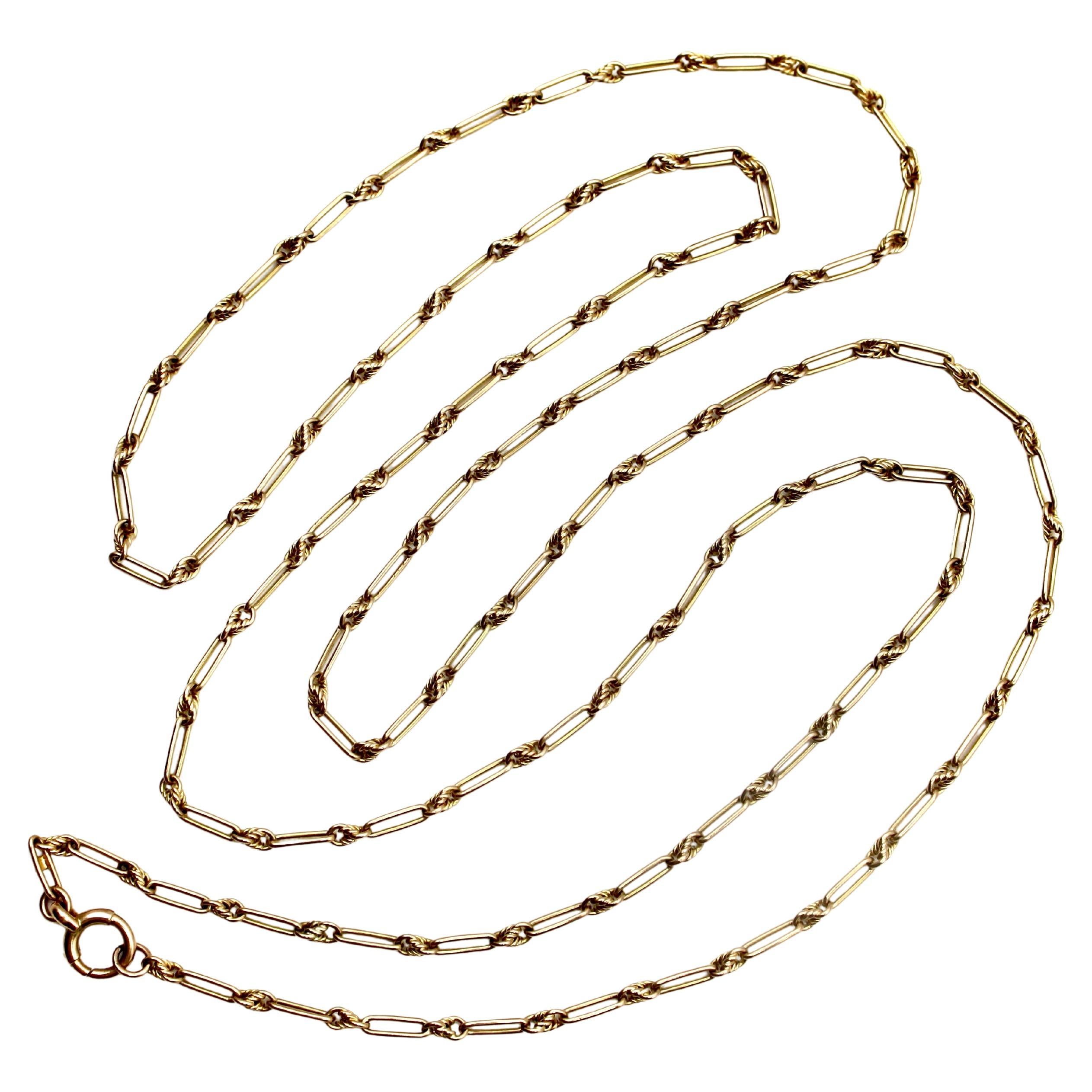 Antique Edwardian British Hallmarked 15K Gold Long Guard Chain/ 2 Row