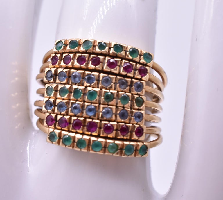 15 Karat Gold Emerald, Diamond and Sapphire Harem Ring at 1stDibs ...