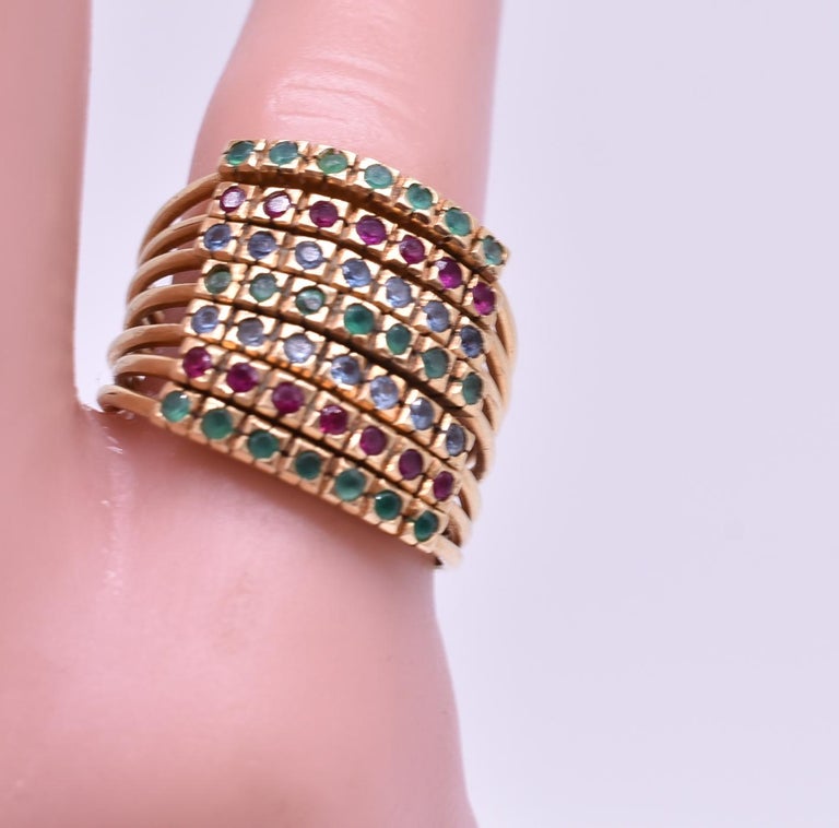 15 Karat Gold Emerald, Diamond and Sapphire Harem Ring at 1stDibs ...