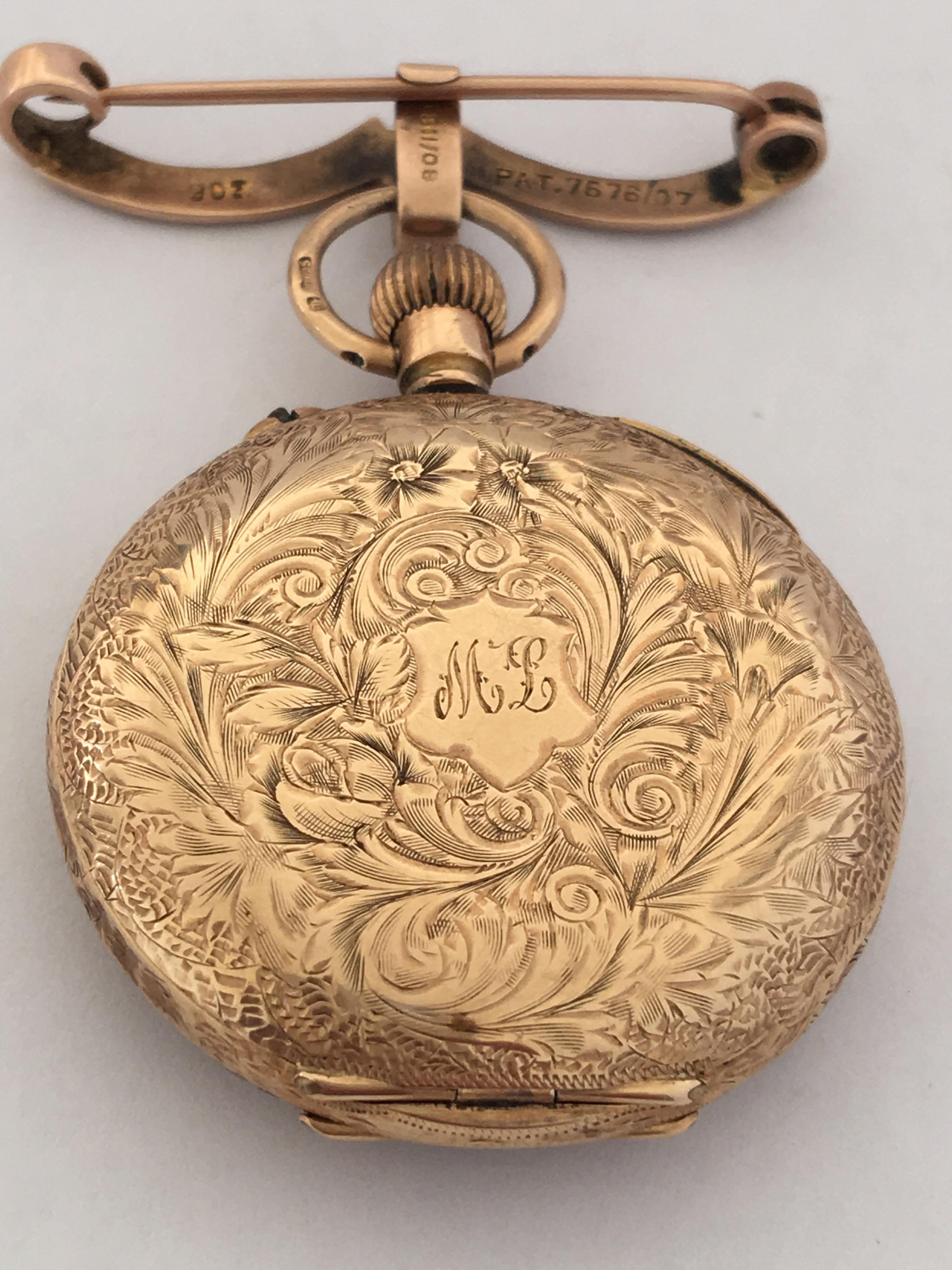 15 Karat Gold Enamel Gold Inlaid Dial Antique Brooch Fob Watch, circa 1890 For Sale 6