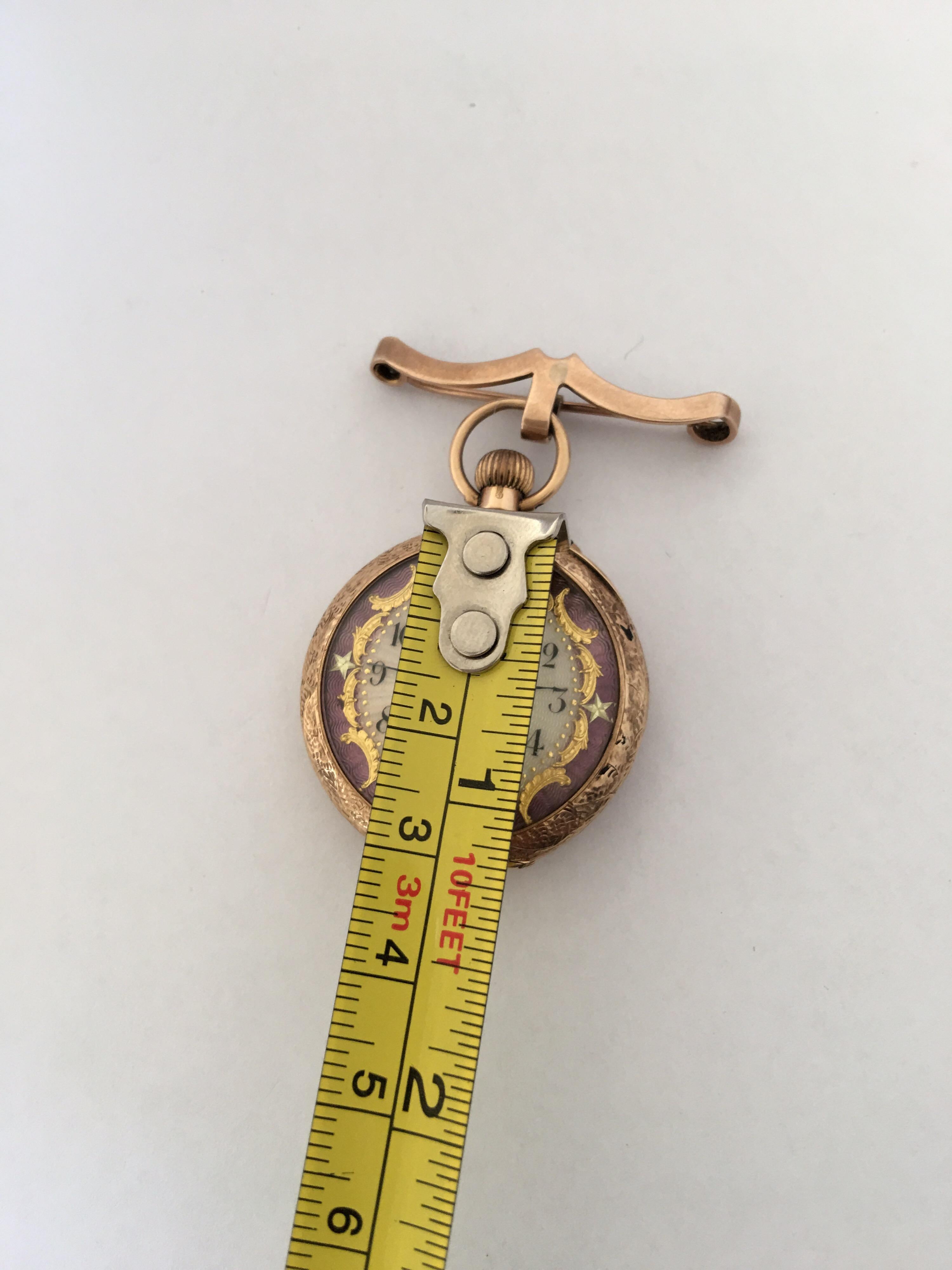 15 Karat Gold Enamel Gold Inlaid Dial Antique Brooch Fob Watch, circa 1890 In Good Condition For Sale In Carlisle, GB