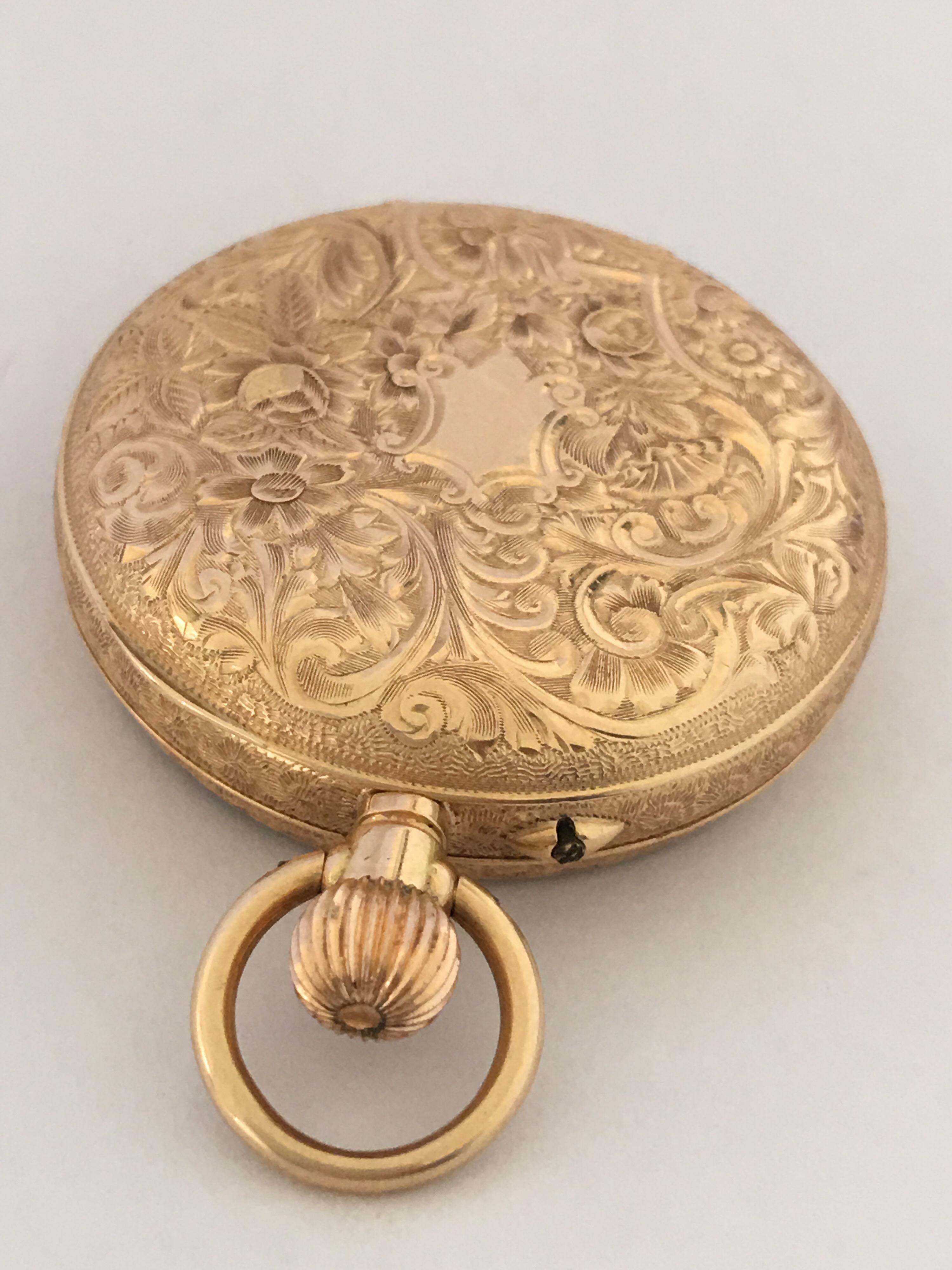 15 Karat Gold Fully Engraved Case Enamel Dial Fob / Pocket Watch 3