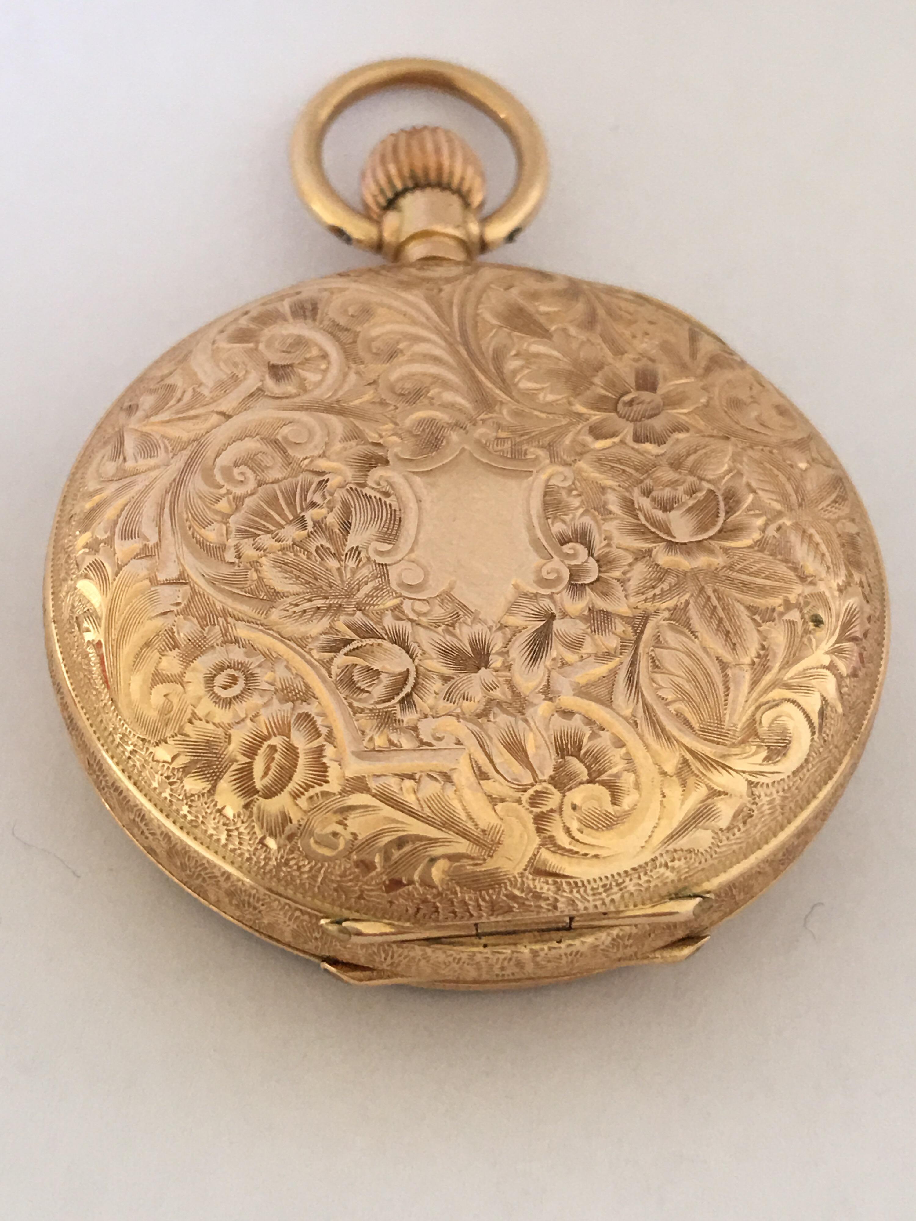 15 Karat Gold Fully Engraved Case Enamel Dial Fob / Pocket Watch 4