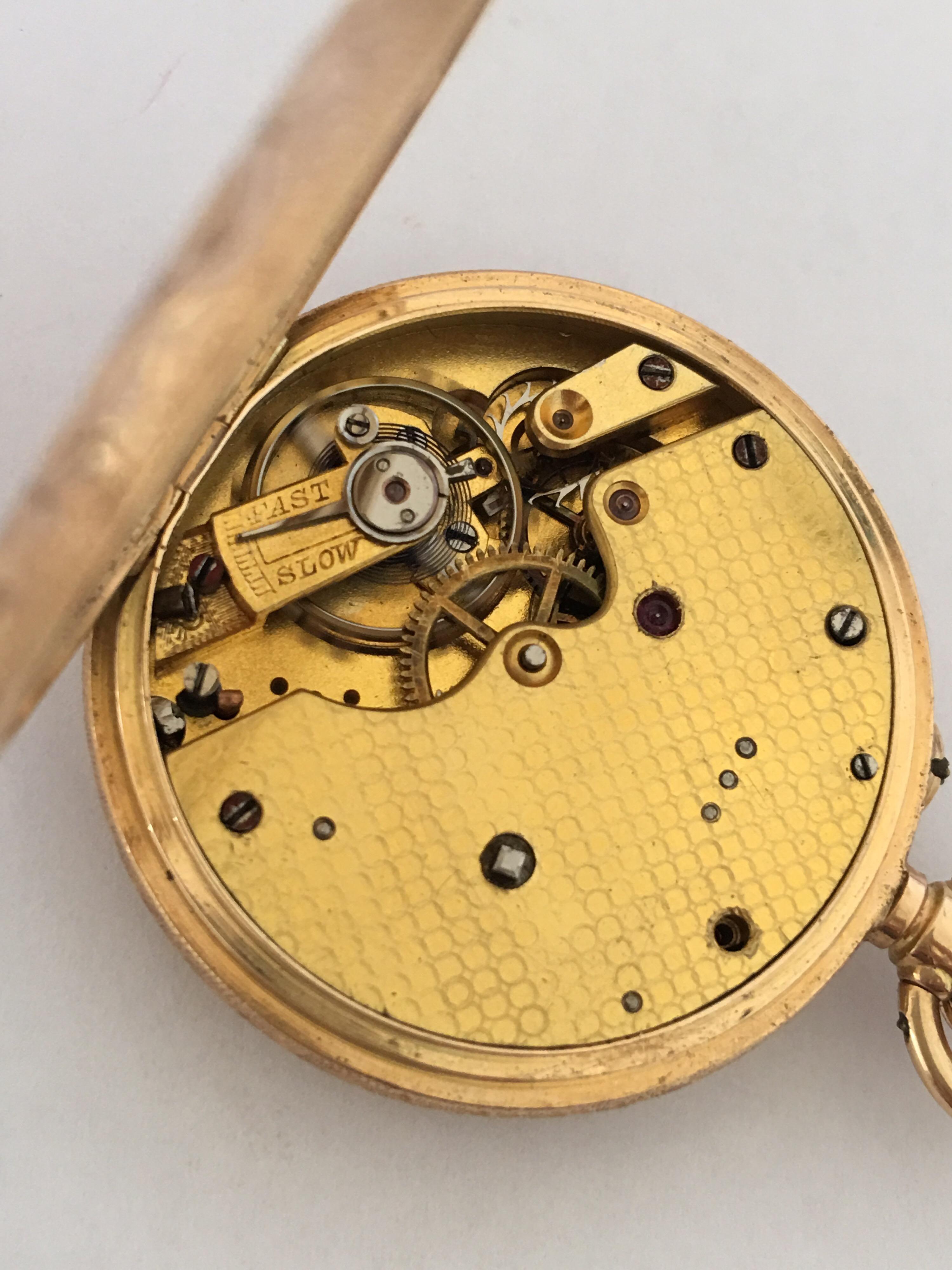 15 Karat Gold Fully Engraved Case Enamel Dial Fob / Pocket Watch In Good Condition In Carlisle, GB
